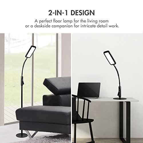 Tenergy LED Floor Lamp Desk Lamp, 2-in-1 Dimmable Task Lamp, 60-Min Timer, Flexible Gooseneck, Touch Control Floor Lamp for Reading/Crafting, 2000 Lumens