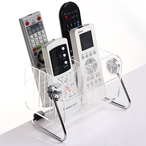 Focux Clear Acrylic Remote Control Holder Organizer Magic Telephone and Stationary Holder Holds up to 6 Remotes,360 Degree Rotatable (Clear)