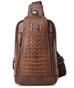 fivelovetwo mens sling bags crocodile pu shoulder crossbody chest bag satchels hiking daypack dark brown