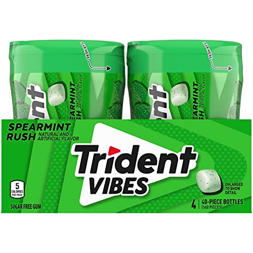 Trident Vibes Spearmint Rush Sugar Free Gum, 4 Bottles of 40 Pieces (160 Total Pieces)