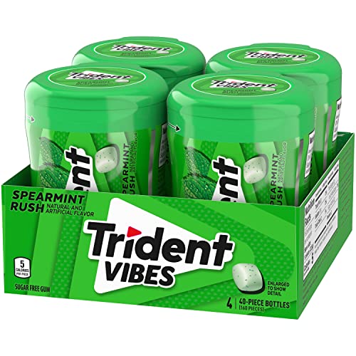 Trident Vibes Spearmint Rush Sugar Free Gum, 4 Bottles of 40 Pieces (160 Total Pieces)