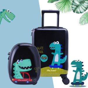 iPlay, iLearn Dinosaur Kids Luggage, Boys Carry on Suitcase, Hard Shell Travel Luggage Set W/Backpack, Trolley Luggage W/ 4 Spinner Wheel for Children Toddlers