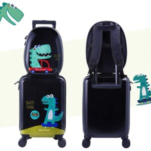 iPlay, iLearn Dinosaur Kids Luggage, Boys Carry on Suitcase, Hard Shell Travel Luggage Set W/Backpack, Trolley Luggage W/ 4 Spinner Wheel for Children Toddlers