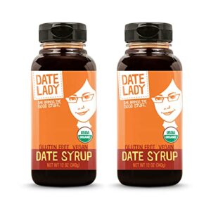 date syrup by date lady 12 ounce squeeze bottles | (2-pack) | organic, vegan, paleo, gluten-free & kosher | sugar substitute | more nutrition than maple syrup or honey