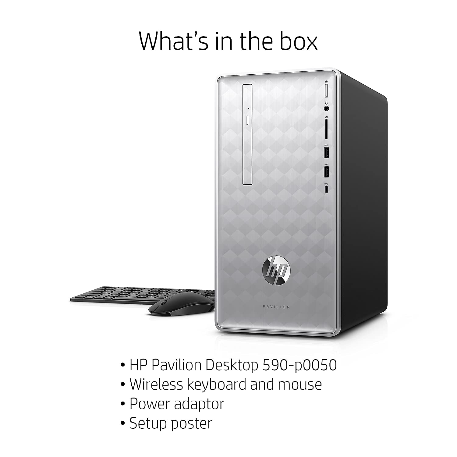 HP Pavilion (590-p0050) Desktop Computer with Intel Core i5+8400 Processor, 8GB RAM and 16 GB Intel Optane Memory, 1TB Hard Drive, Windows 10 (Silver)