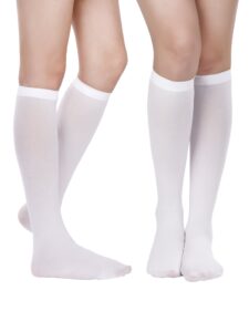 satinior women's knee high halloween cosplay stockings socks boots, white, small