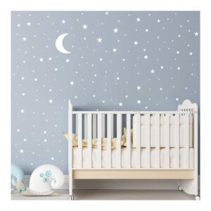 moon and stars wall decal vinyl sticker for kids boy girls baby room decoration good night nursery wall decor home house bedroom design ymx16 (white)