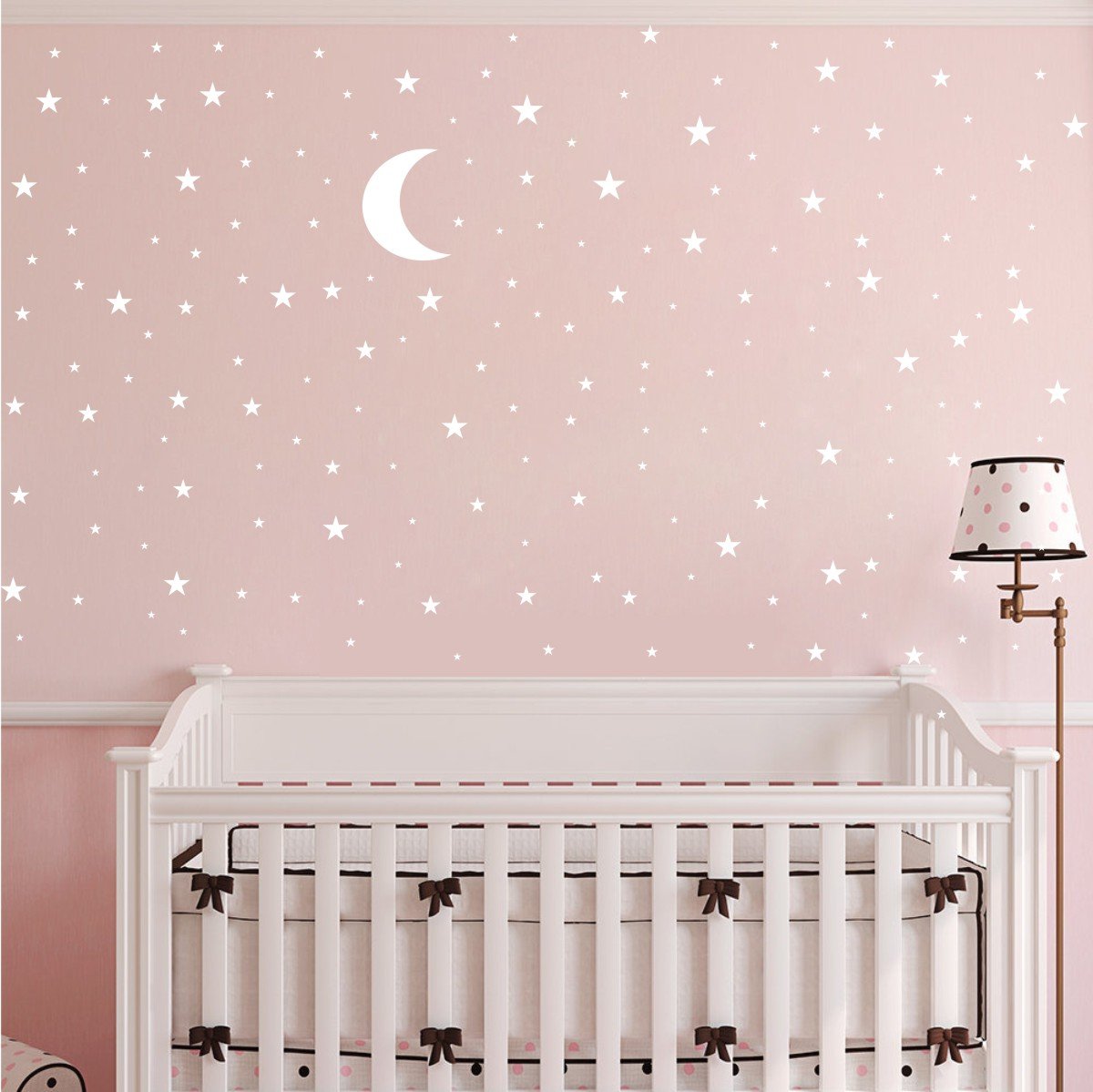 Moon and Stars Wall Decal Vinyl Sticker for Kids Boy Girls Baby Room Decoration Good Night Nursery Wall Decor Home House Bedroom Design YMX16 (White)