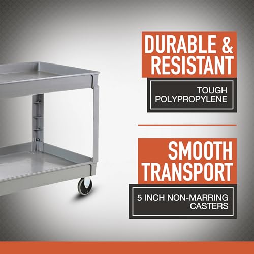 Ironton 500-Lb. Capacity 2 Tray Utility Cart, Maintenance-Free Structural Foam Construction Cargo Pushcart, Scratch Resistant, Easy to Clean Service Cart, 46 3/5in.W x 25 2/5in.D x 32 7/10in.H