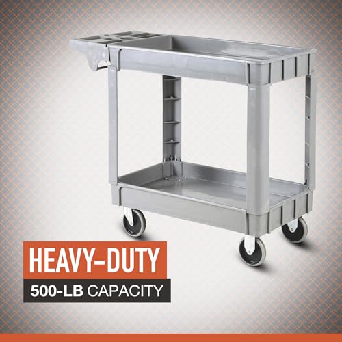 Ironton 500-Lb. Capacity 2 Tray Utility Cart, Maintenance-Free Structural Foam Construction Cargo Pushcart, Scratch Resistant, Easy to Clean Service Cart, 40in.W x 17in.D x 32 9/10in.H