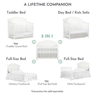 Evolur Belmar Curve 5-in-1 Convertible Crib in Weathered White, Greenguard Gold Certified, Features 3 Mattress Height Settings, Crafted from Hardwood, Wooden Nursery Furniture