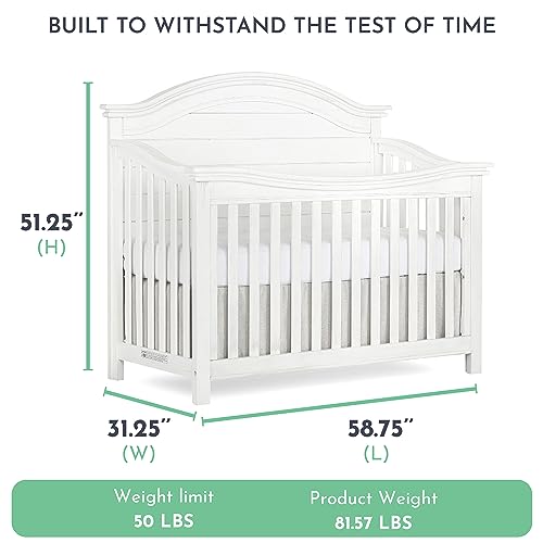 Evolur Belmar Curve 5-in-1 Convertible Crib in Weathered White, Greenguard Gold Certified, Features 3 Mattress Height Settings, Crafted from Hardwood, Wooden Nursery Furniture