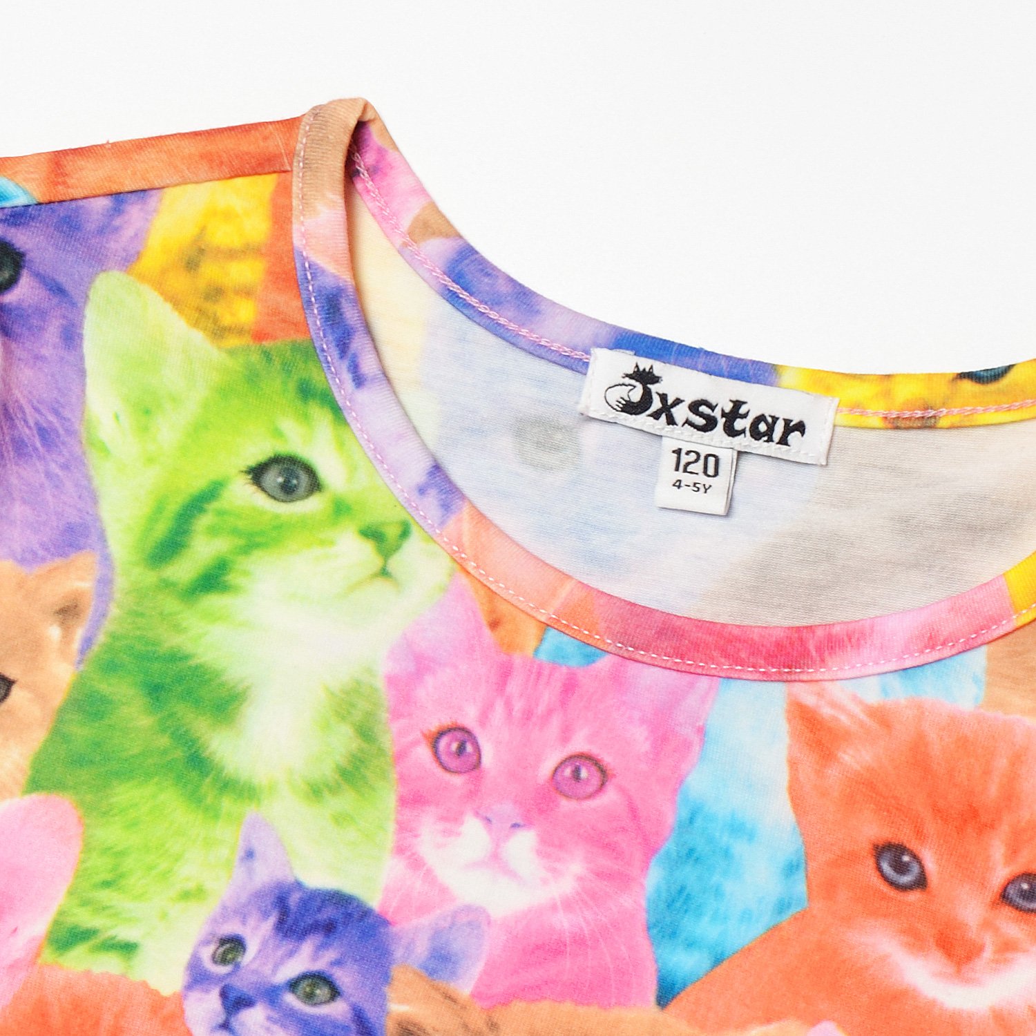 Jxstar Pajamas Girl Sleepwear Kid Cute Cat Print Cotton Set Teen Summer Short Sleeves