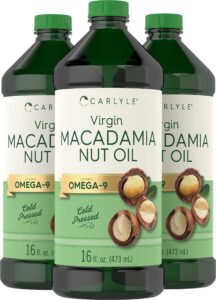 carlyle macadamia nut oil | 3 x 16 oz bottles | premium cold pressed | food grade | vegetarian, non-gmo, gluten free | virgin oil | safe for cooking, great for hair and skin
