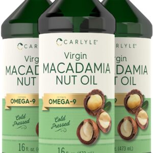 Carlyle Macadamia Nut Oil | 3 x 16 oz Bottles | Premium Cold Pressed | Food Grade | Vegetarian, Non-GMO, Gluten Free | Virgin Oil | Safe for Cooking, Great for Hair and Skin