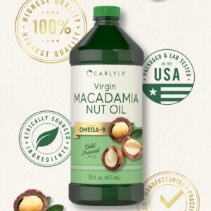 Carlyle Macadamia Nut Oil | 3 x 16 oz Bottles | Premium Cold Pressed | Food Grade | Vegetarian, Non-GMO, Gluten Free | Virgin Oil | Safe for Cooking, Great for Hair and Skin