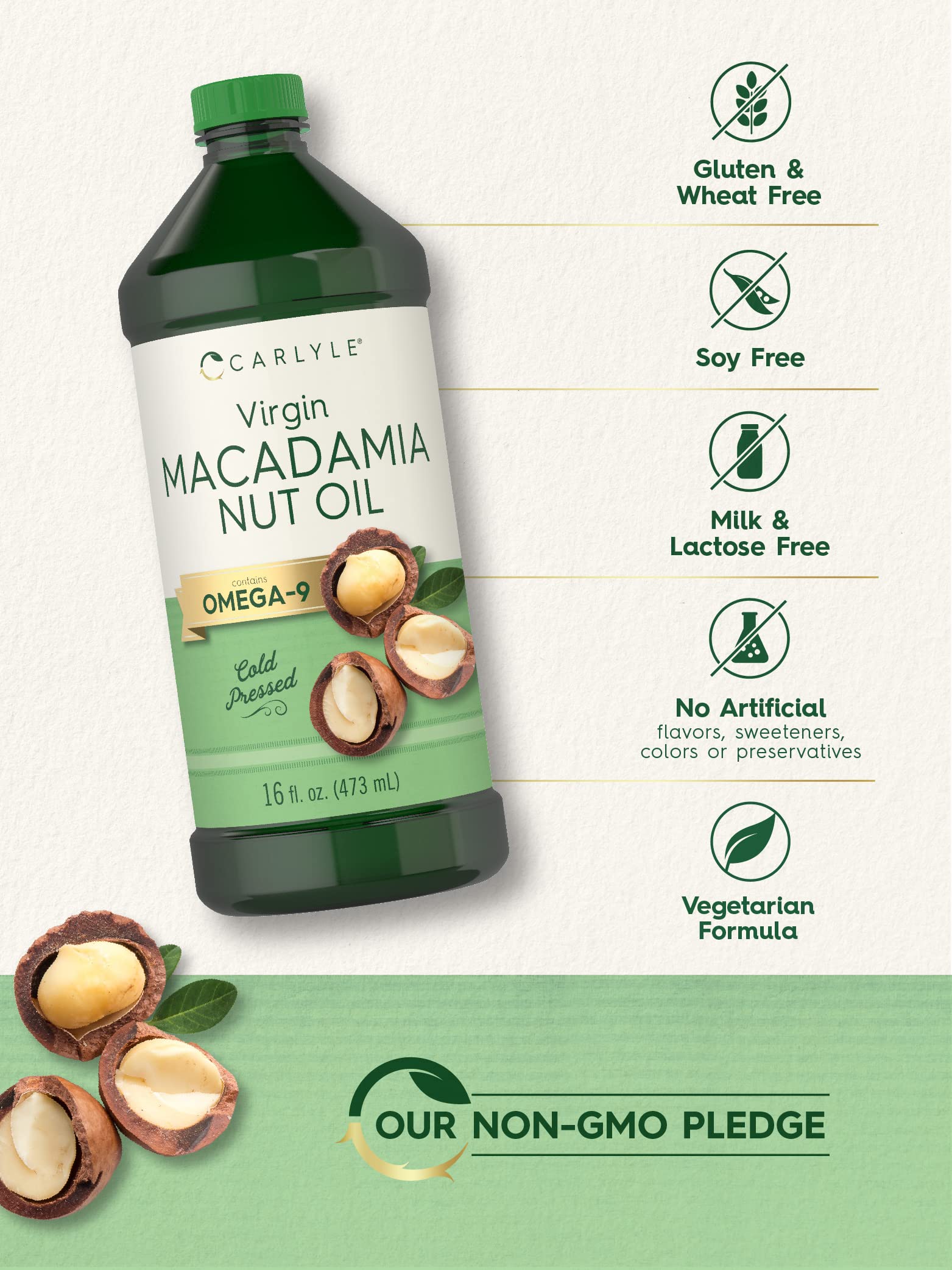 Carlyle Macadamia Nut Oil | 3 x 16 oz Bottles | Premium Cold Pressed | Food Grade | Vegetarian, Non-GMO, Gluten Free | Virgin Oil | Safe for Cooking, Great for Hair and Skin