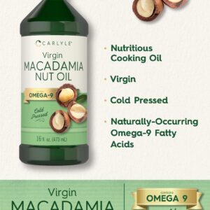 Carlyle Macadamia Nut Oil | 3 x 16 oz Bottles | Premium Cold Pressed | Food Grade | Vegetarian, Non-GMO, Gluten Free | Virgin Oil | Safe for Cooking, Great for Hair and Skin