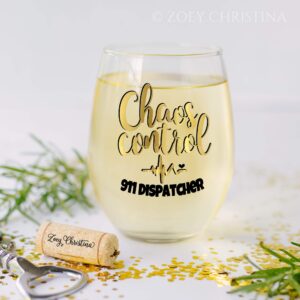 Funny Police 911 Dispatcher Gifts for Women Large Stemless Wine Glass in Gold 0021
