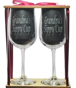 grandma's and grandpa's sippy cups 18.5oz. stemmed wine glasses with charms and presentation packaging