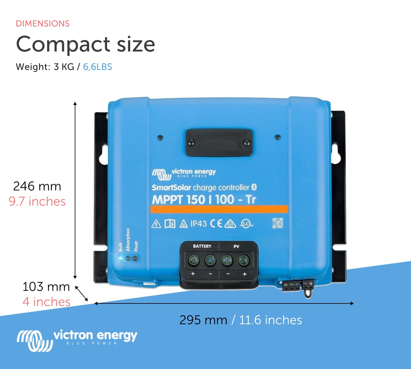 Victron Energy SmartSolar MPPT Tr 150V 100 amp 12/24/36/48-Volt Solar Charge Controller (Bluetooth)