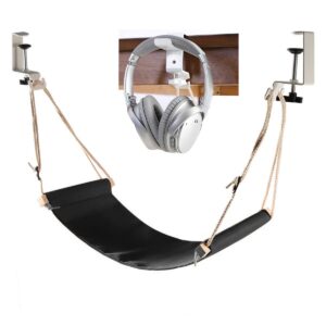 auoinge foot hammock under desk footrest | adjustable office foot rest under desk | portable desk foot hammock with headphone holder