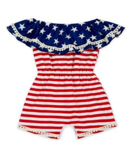 uniqueone 4th of july toddler baby girl romper american flag stars stripes romper jumpsuit size 6-12 months/tags(white)