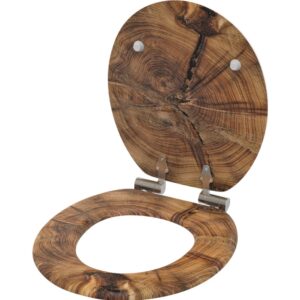 Sanilo ROUND, Silent Slow Close, Molded Wood, Adjustable Toilet Seat, Old Tree