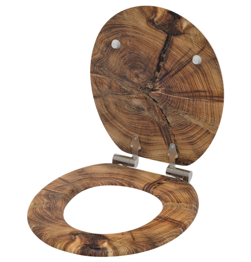 Sanilo ROUND, Silent Slow Close, Molded Wood, Adjustable Toilet Seat, Old Tree