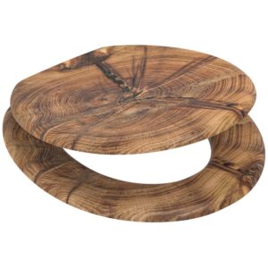 Sanilo ROUND, Silent Slow Close, Molded Wood, Adjustable Toilet Seat, Old Tree