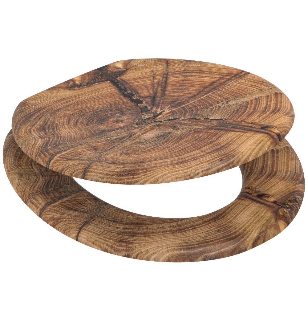 Sanilo ROUND, Silent Slow Close, Molded Wood, Adjustable Toilet Seat, Old Tree