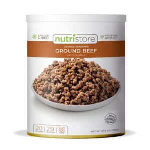 nutristore freeze dried ground beef | pre-cooked hamburger meat for backpacking, camping, meal prep | long term survival emergency food supply | 25 year shelf life | bulk #10 can | made in usa