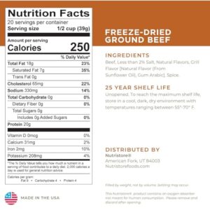 Nutristore Freeze Dried Ground Beef | Pre-Cooked Hamburger Meat for Backpacking, Camping, Meal Prep | Long Term Survival Emergency Food Supply | 25 Year Shelf Life | Bulk #10 Can | Made in USA