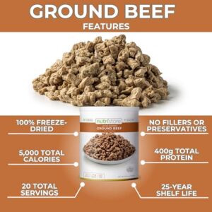 Nutristore Freeze Dried Ground Beef | Pre-Cooked Hamburger Meat for Backpacking, Camping, Meal Prep | Long Term Survival Emergency Food Supply | 25 Year Shelf Life | Bulk #10 Can | Made in USA