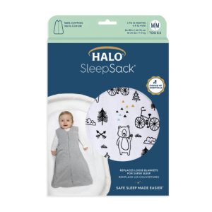 HALO SleepSack, 100% Cotton Wearable Blanket, Swaddle Transition Sleeping Bag, TOG 0.5, Huggy Bears, Large, 12-18 Months