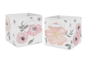 sweet jojo designs pink and grey watercolor floral foldable fabric storage cube bins boxes organizer toys kids baby childrens for collection set of 2