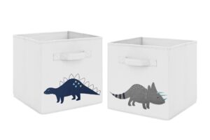 sweet jojo designs navy blue and grey modern dino foldable fabric storage cube bins boxes organizer toys kids baby childrens for mod dinosaur collection set of 2