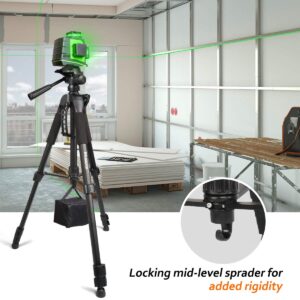 Huepar Lightweight TPD14 56" Adjustable Laser Level Tripod with 3-Way Swivel Pan Head, Quick Release Plate with 1/4" Screw Mount, Bubble Level, Multi-Function Hook and 5/8" UNF Adapter Nut