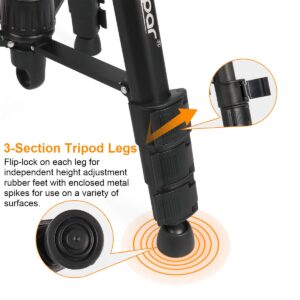 Huepar Lightweight TPD14 56" Adjustable Laser Level Tripod with 3-Way Swivel Pan Head, Quick Release Plate with 1/4" Screw Mount, Bubble Level, Multi-Function Hook and 5/8" UNF Adapter Nut