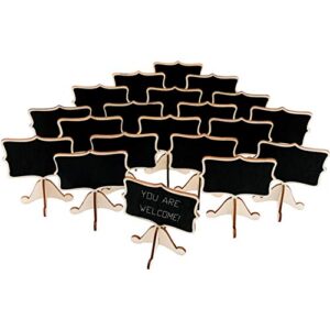 20 pcs wood mini chalkboard signs with support easels, place cards, small rectangle chalkboards blackboard for weddings, birthday parties, table numbers, message board signs and event decorations