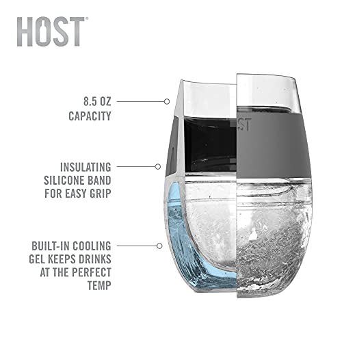 HOST Cooling Cup Plastic Double Wall Insulated Freezable Drink Chilling Tumbler with Freezing Gel Wine Glasses for Red and White Wine, 8.5 oz, Grey Set of 1