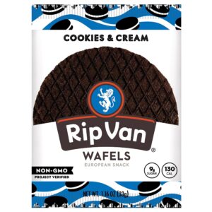 rip van wafels cookies & cream stroopwafels - healthy snacks - non gmo snack - keto friendly - office snacks - low sugar (3g) - low calorie snack - 12 pack