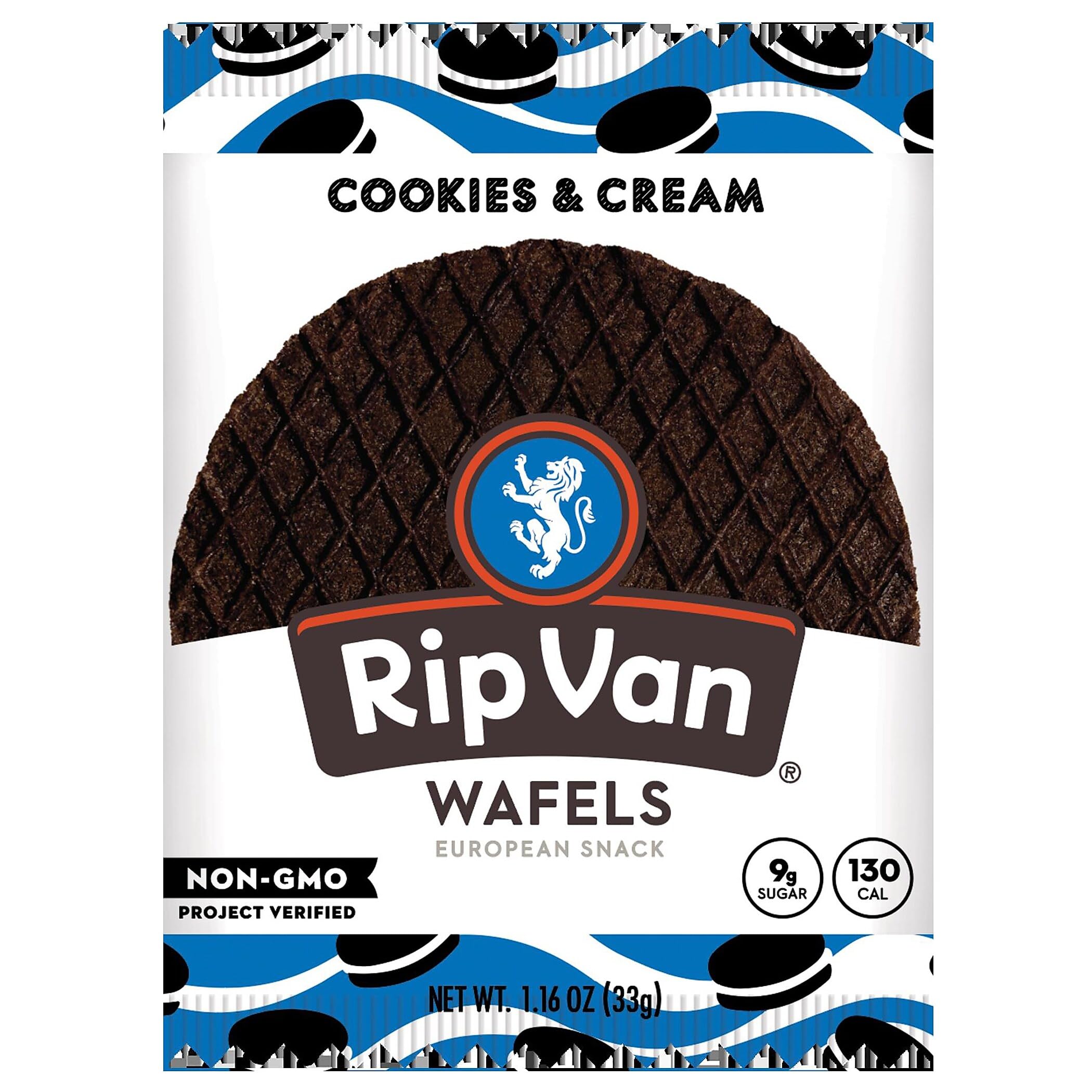 Rip Van Wafels Cookies & Cream Stroopwafels - Healthy Snacks - Non GMO Snack - Keto Friendly - Office Snacks - Low Sugar (3g) - Low Calorie Snack - 12 Pack