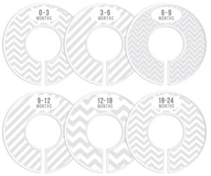 baby closet size dividers, light grey, set of 6 organizers, stripe, chevron