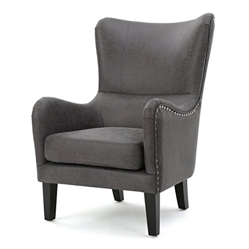 Christopher Knight Home Lorenzo Fabric Hi-Back Studded Chair, Slate