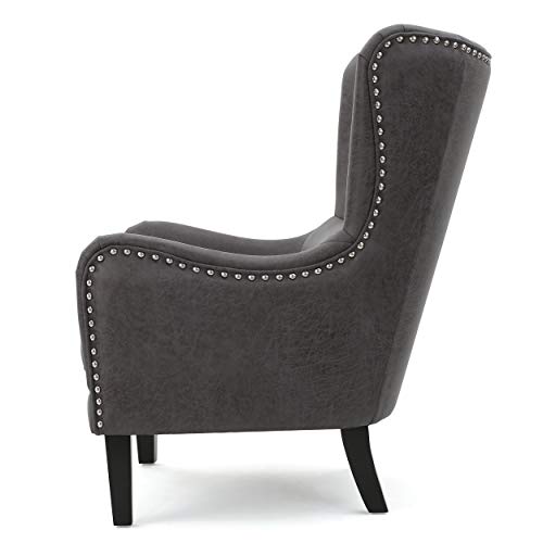 Christopher Knight Home Lorenzo Fabric Hi-Back Studded Chair, Slate