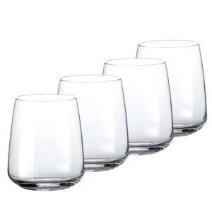 bormioli rocco planeo set of 4, stemless wine glasses, and dof drinking glass, 12.25 oz, clear crystal star glass, dishwasher safe, made in italy.