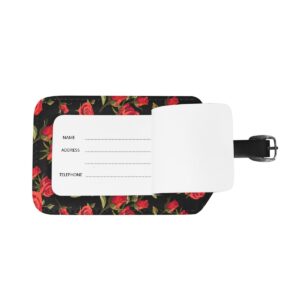 Chen Miranda Floral Pattern With Red Roses Luggage Tag PU Leather Travel Suitcase Label ID Tag Baggage claim tag for Trolley case Kid's Bag 1 Piece