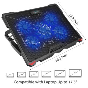 AICHESON Laptop Cooling Pad 5 Fans Up to 17.3 Inch Heavy Notebook Cooler, Blue LED Lights, 2 USB Ports, S035, Blue-5fans