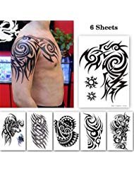 large tribal temporary tattoos, big totem tattoo stickers for men guys waterproof arm fake tattoo for rave party makeup, 6-sheet